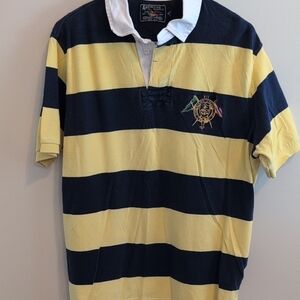 American Eagle Yellow and Navy Striped Polo Shirt